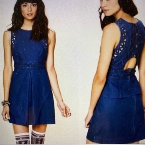 Free People New Romantics Highland Denim Dress Cut Outs Size 0 - Picture 3 of 12
